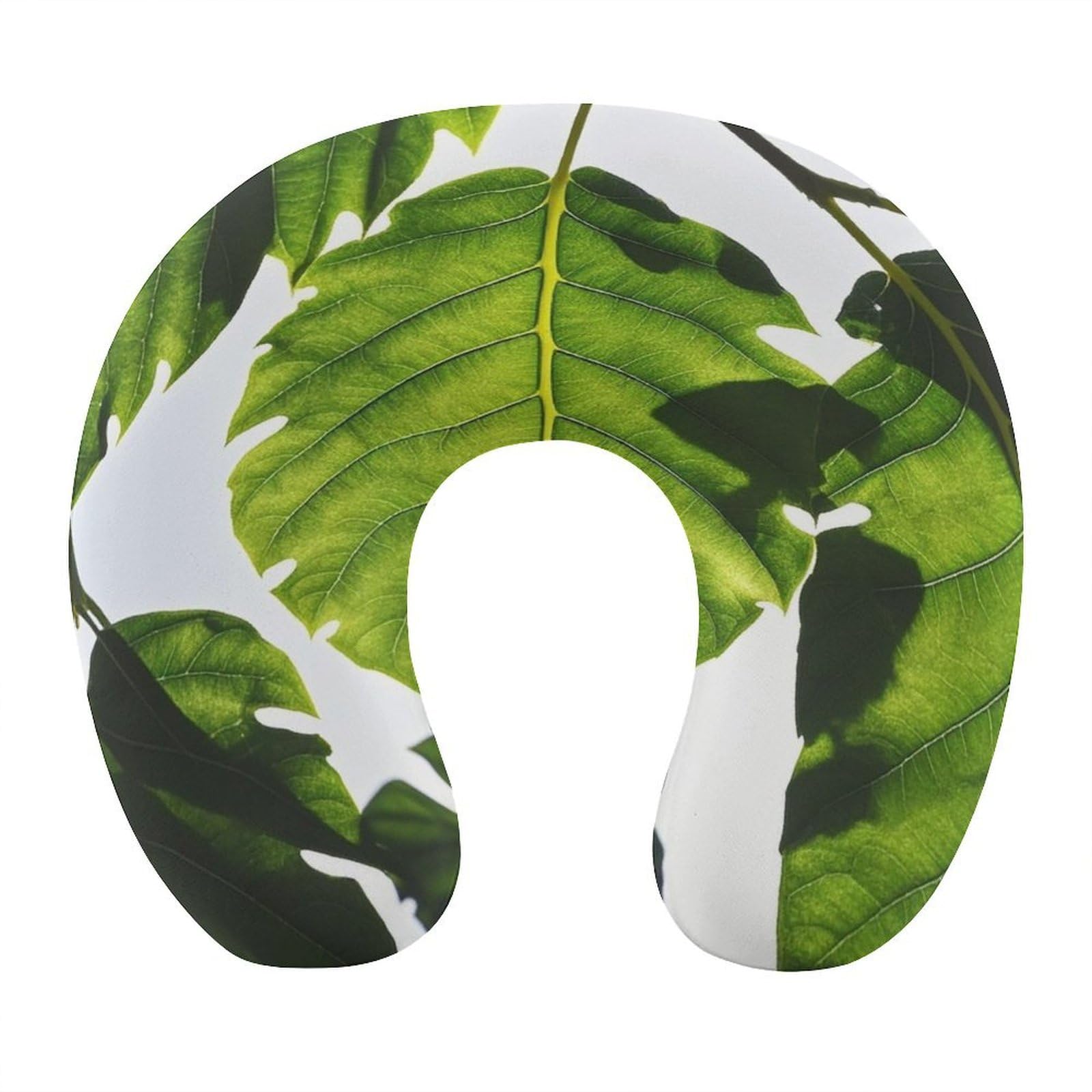 FekiLoot Green Leaves Pattern Travel Pillow Comfortable U Shape Memory Foam Pillows Neck and Head Support Portable Travel Neck Pillow Suitable for Planes Trains Self-Driving Cars