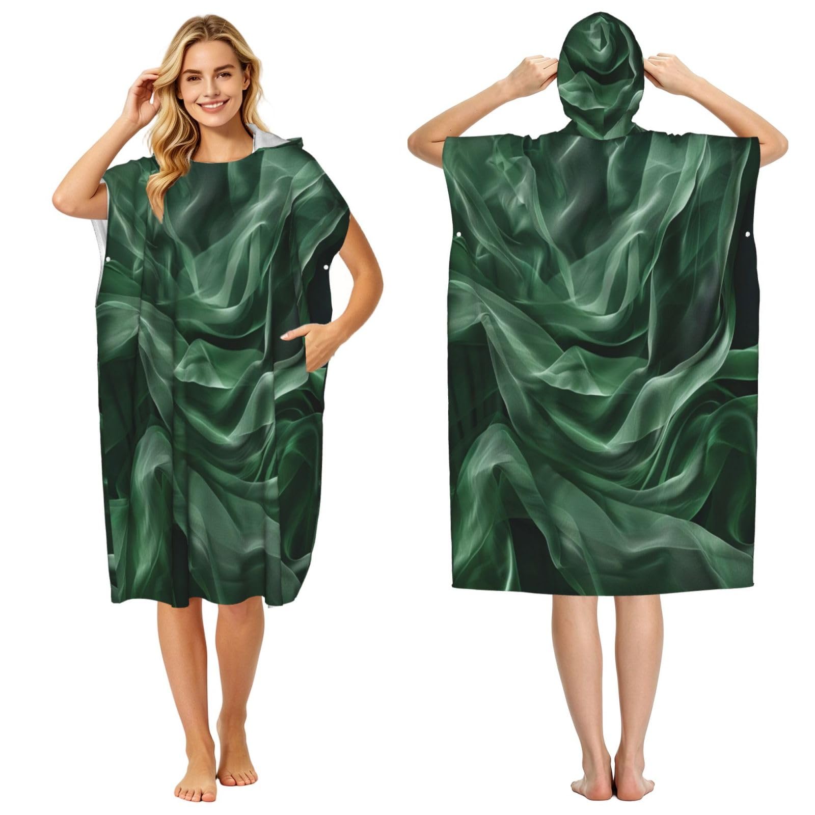 KLGRTJHK Azure Pine Green Adult Hooded Beach Poncho Towel 43"X35"