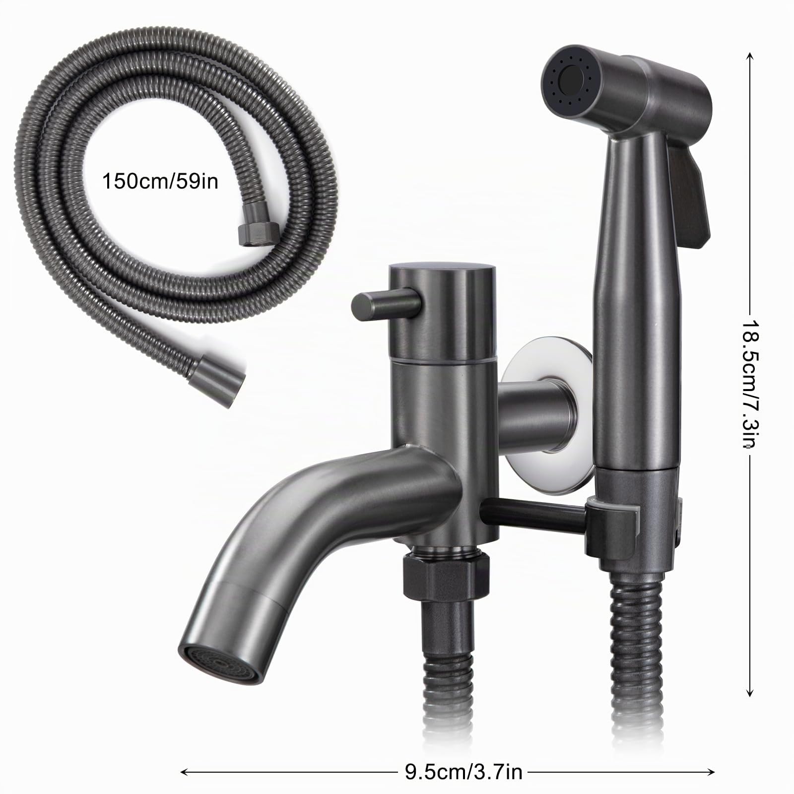 Grifo de Fregadero de Agua Fría Montado en la Pared Grifo Pared con Ducha Grifo Bidet para Wc Con Mangueras Telescópicas De 1.5m para Lavado de Inodoros, Higiene Personal, Baño de Mascotas