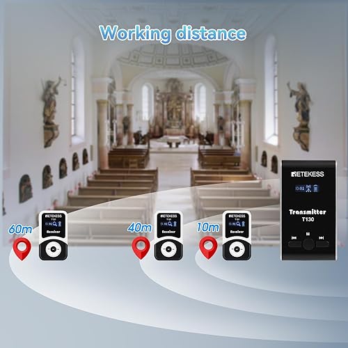 Miniatura 5 de Caja de 1 transmisor 15 receptores Retekess T130 auriculares inalámbricos con sistema de guía turística 99 canales sistema de traducción de iglesia