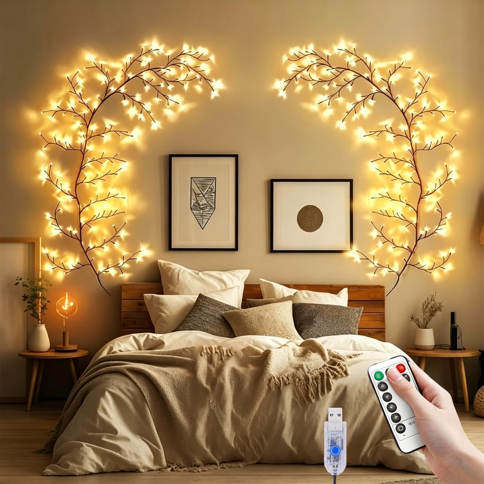 VIMAZ Twinkling Tree Twig Lights with 8 Lighting Modes,Timer,Remote,47.5inch 48 LED Wall Fairy Lights for Aesthetic Bedroom,Willow Vine Tree Branch Lights,Light Up LED Wall Art for Living Room Decor