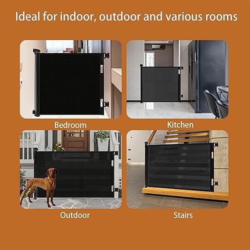 Miniatura 6 de PandaEar Puerta de seguridad infantil de 55.5 pulgadas de ancho, diseño retráctil para el hogar o viajes, puertas, escaleras, pasillos, interiores y