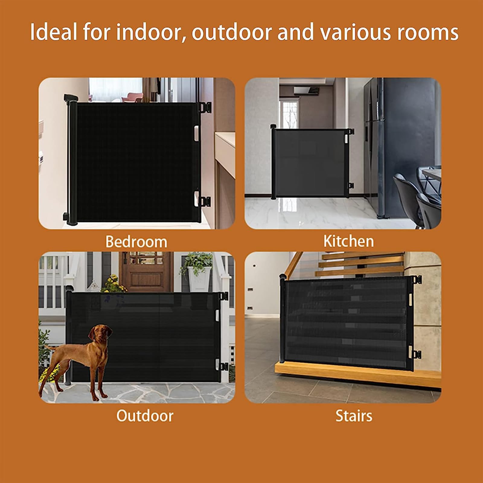 PandaEar Cancelletto di Sicurezza per Bambini 140 CM Ampio | Design Retrattile per Casa o Viaggi | Porte Scale Corridoi Interni Esterni (Nero)
