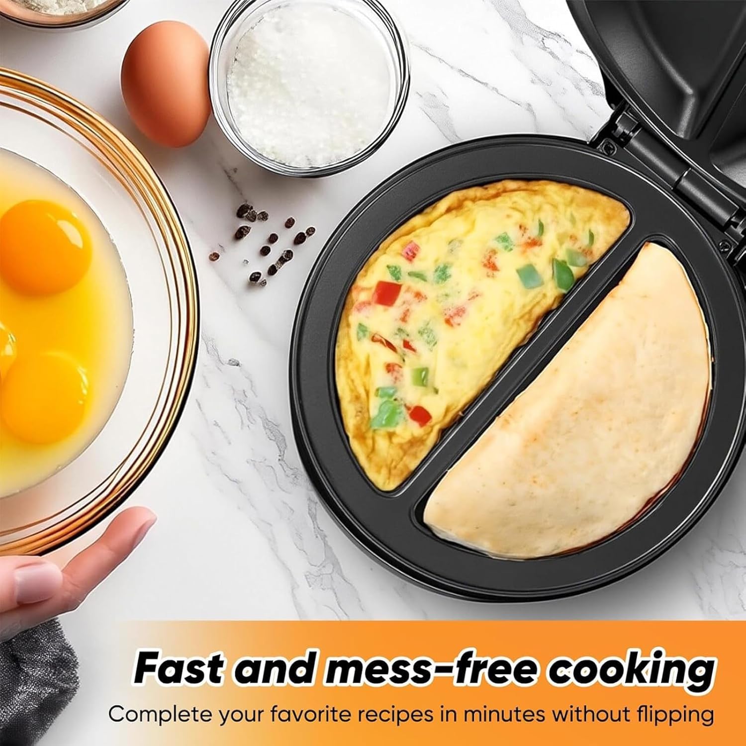 Dual-Zone Electric Omelette Maker Cooker,1000W Rapid Double-Sided Egg Cooker with Non-Stick Plates,Compact Breakfast Maker,Cool-Touch Handle for Home Dorm,1pcs