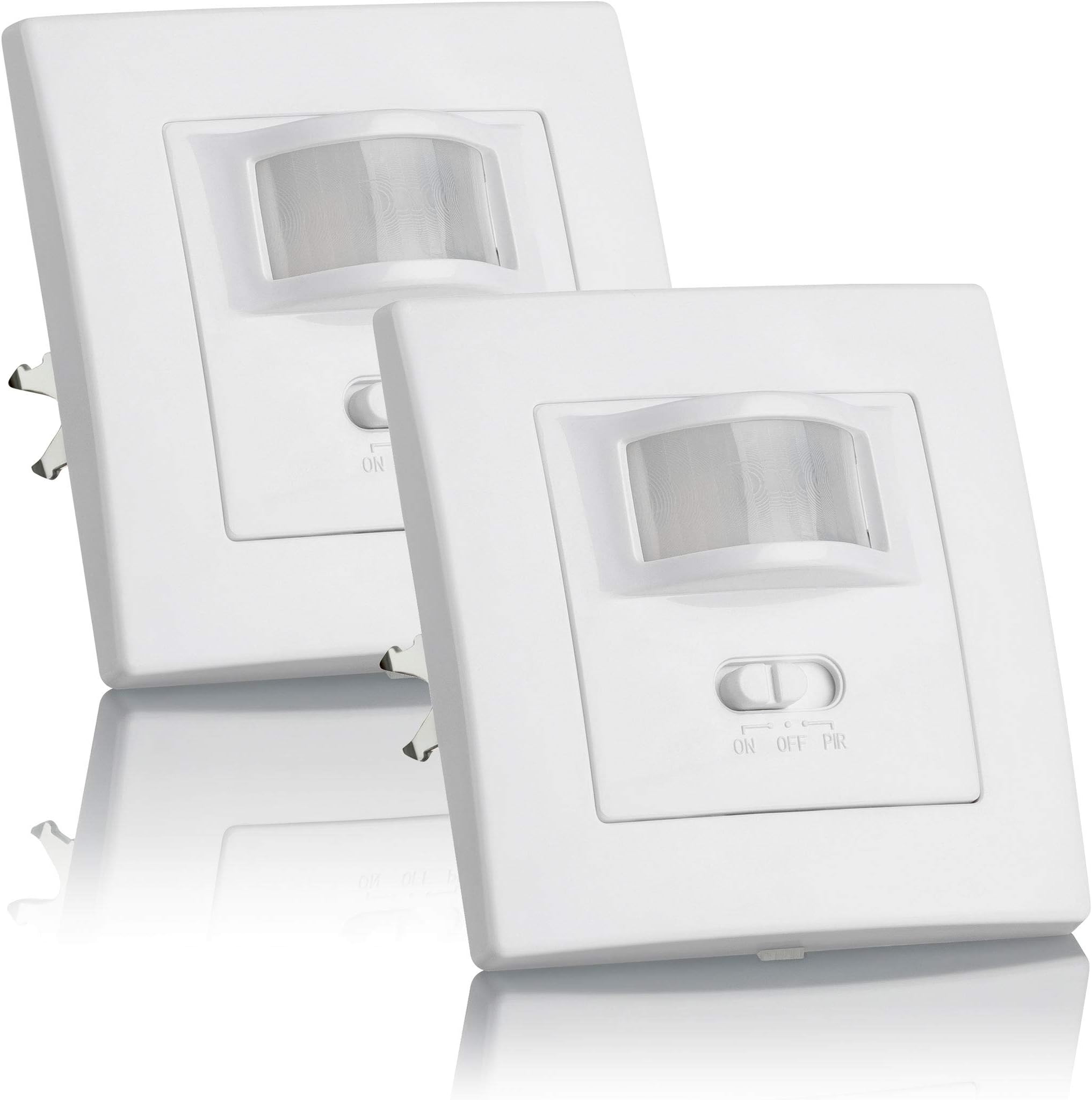 SEBSON 2x PIR Sensor Light Switch, Wall Mounted, Infrared Motion Sensor, LED suitable, Flush Mounted, Range max. 9m/160°, max. 500/200W, IP20, white