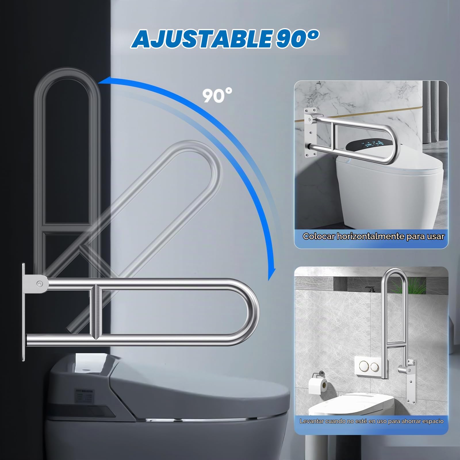 60cm Barra Baño Minusvalido, Agarraderas Baño para Mayores, Acero inoxidable 304, Soporta de 150 kg, Barra De Apoyo WC para Ancianos,Embarazadas y Discapacitados