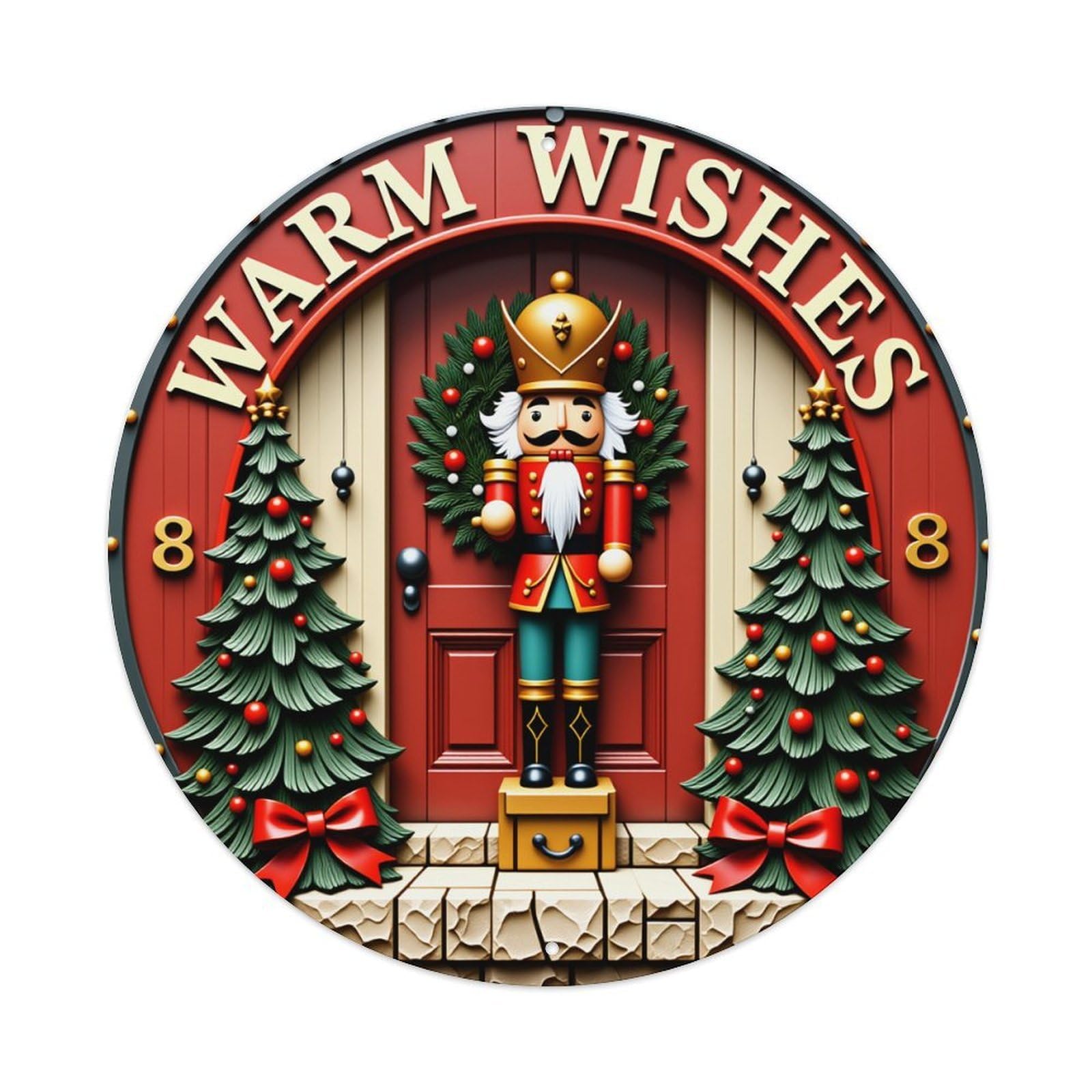 Christmas Nutcracker Door Scene Round Tin Sign Vintage Style Metal Sign Home Bar Garden Wall Plaque Decor Metal Poster 8x8 Inch