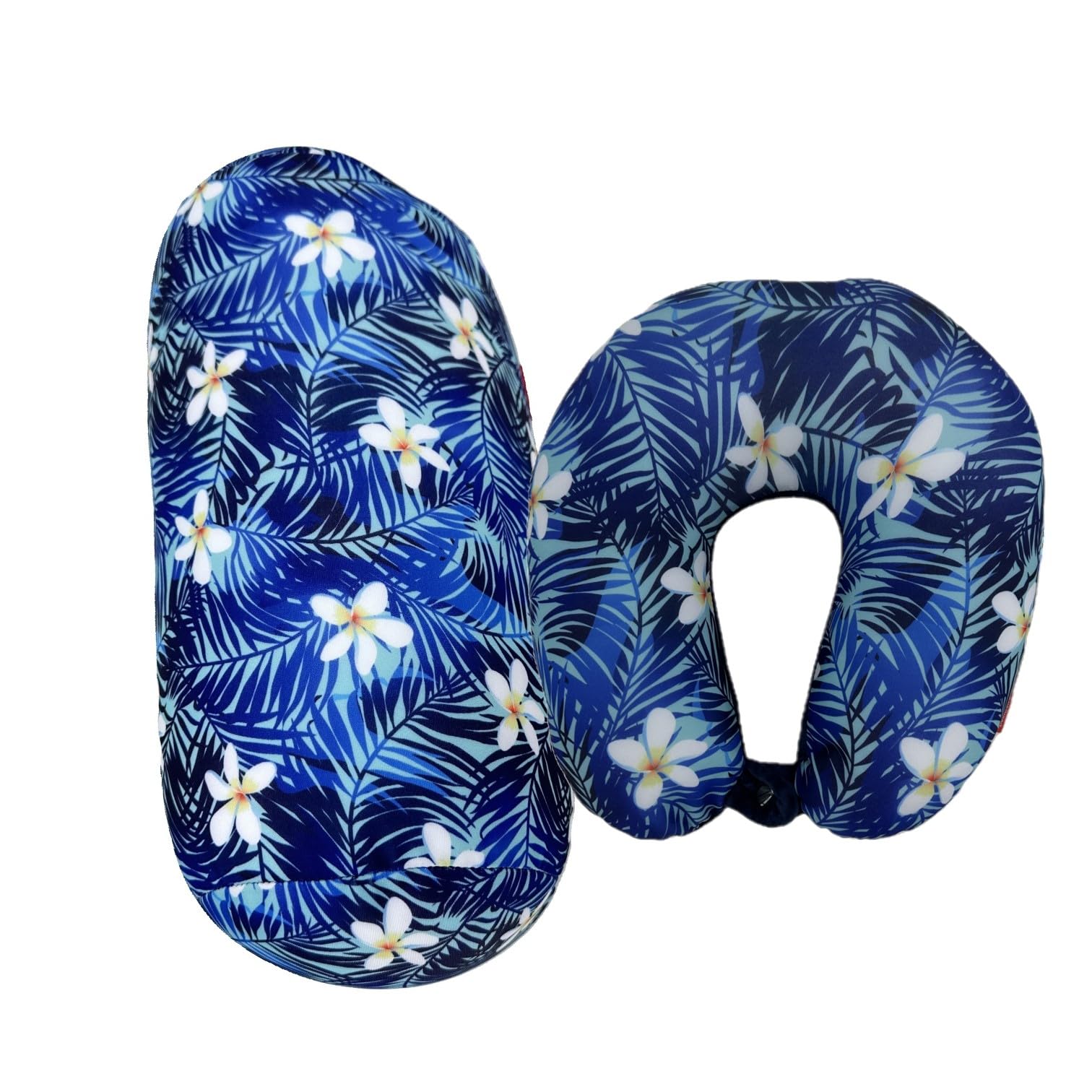 Bookishbunny 2pcs Micro Bead Set U Shaped Neck Travel Pillow 12" x 12" x 4" and Roll Back Pillow Cushion 13" x 7", Various Designs (Flower White)