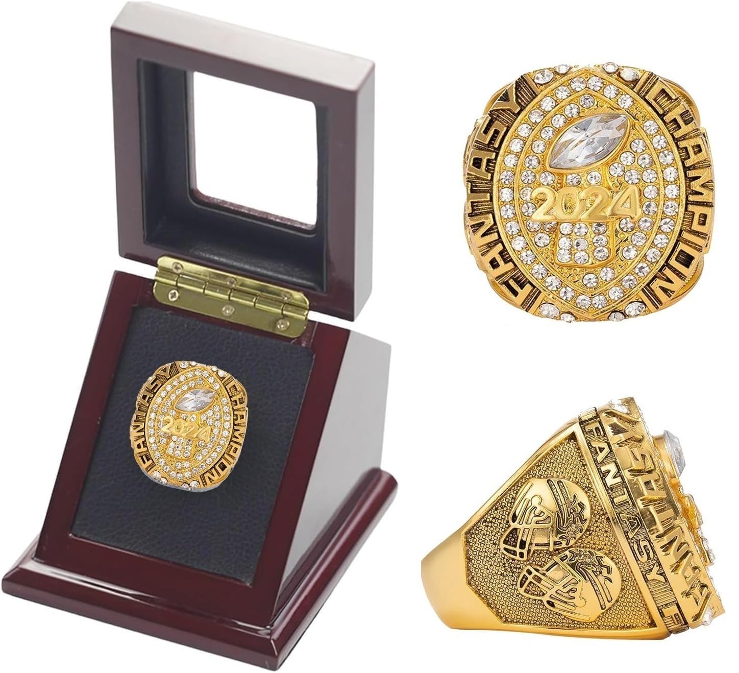 2024 Fantasy Football Championship Ring mit Box, FFL League Ringe, Souvenir Geschenke for Fan-Freunde, Büroschränke(Black,11)