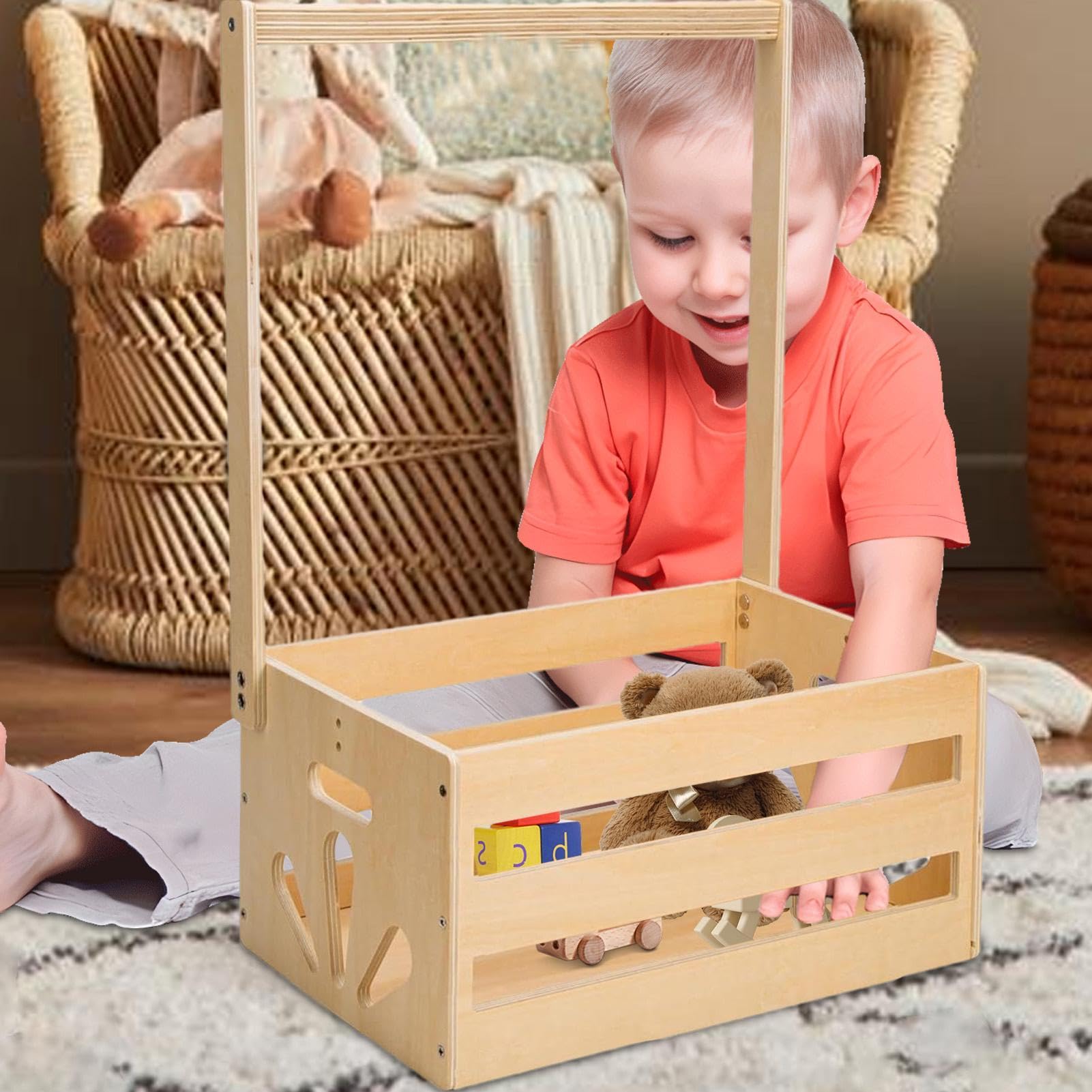 Cesta in Legno Shower Neonato Cesto Portatile Organizer da Pannolino