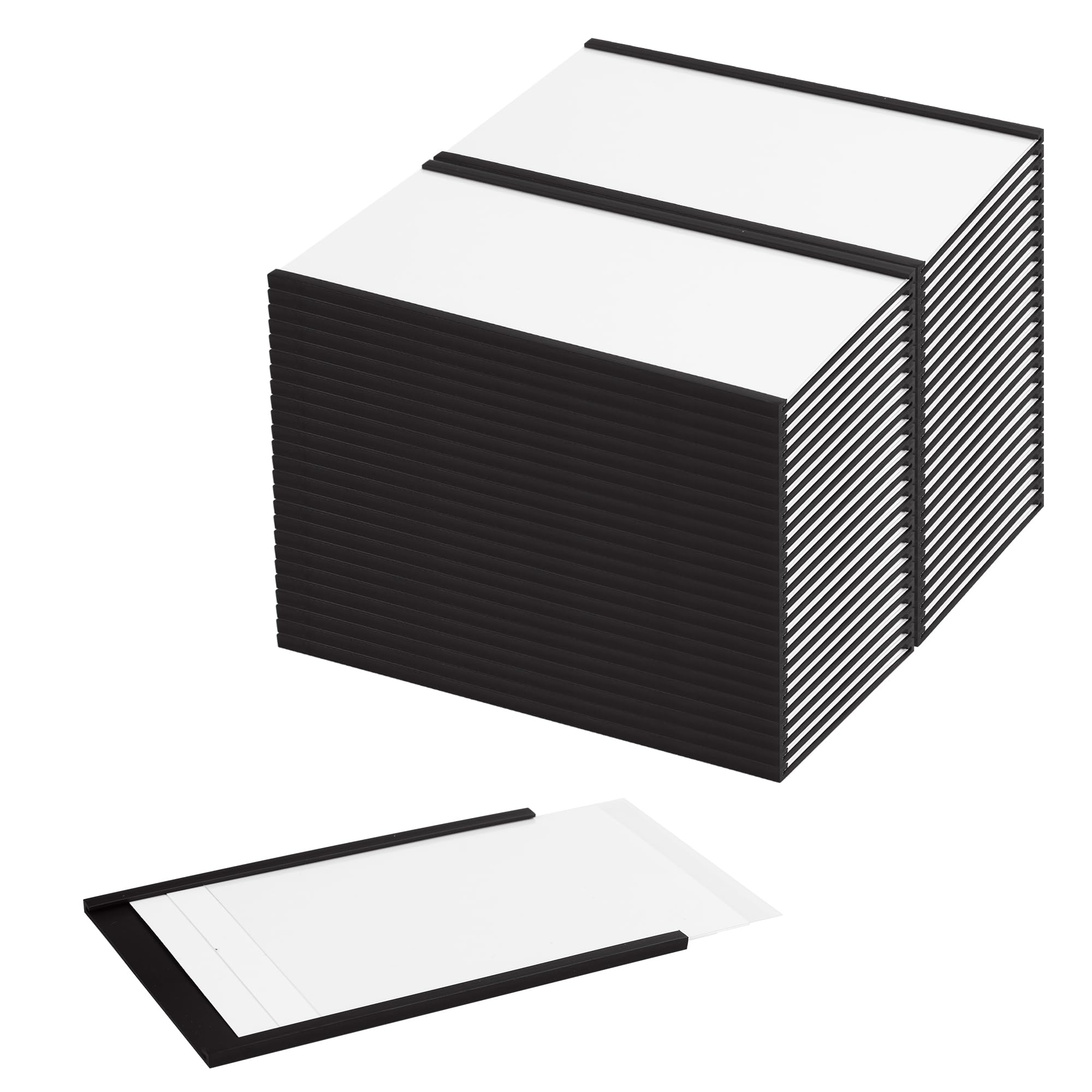 LLPT Magnetic Label Holder 5" x 3" 50 Packs C Channel 300g White Paper Cards Protective Film Strong Removable for Shelf White Board Toolbox Metal Wall Cabinet Drawer(MH5350)