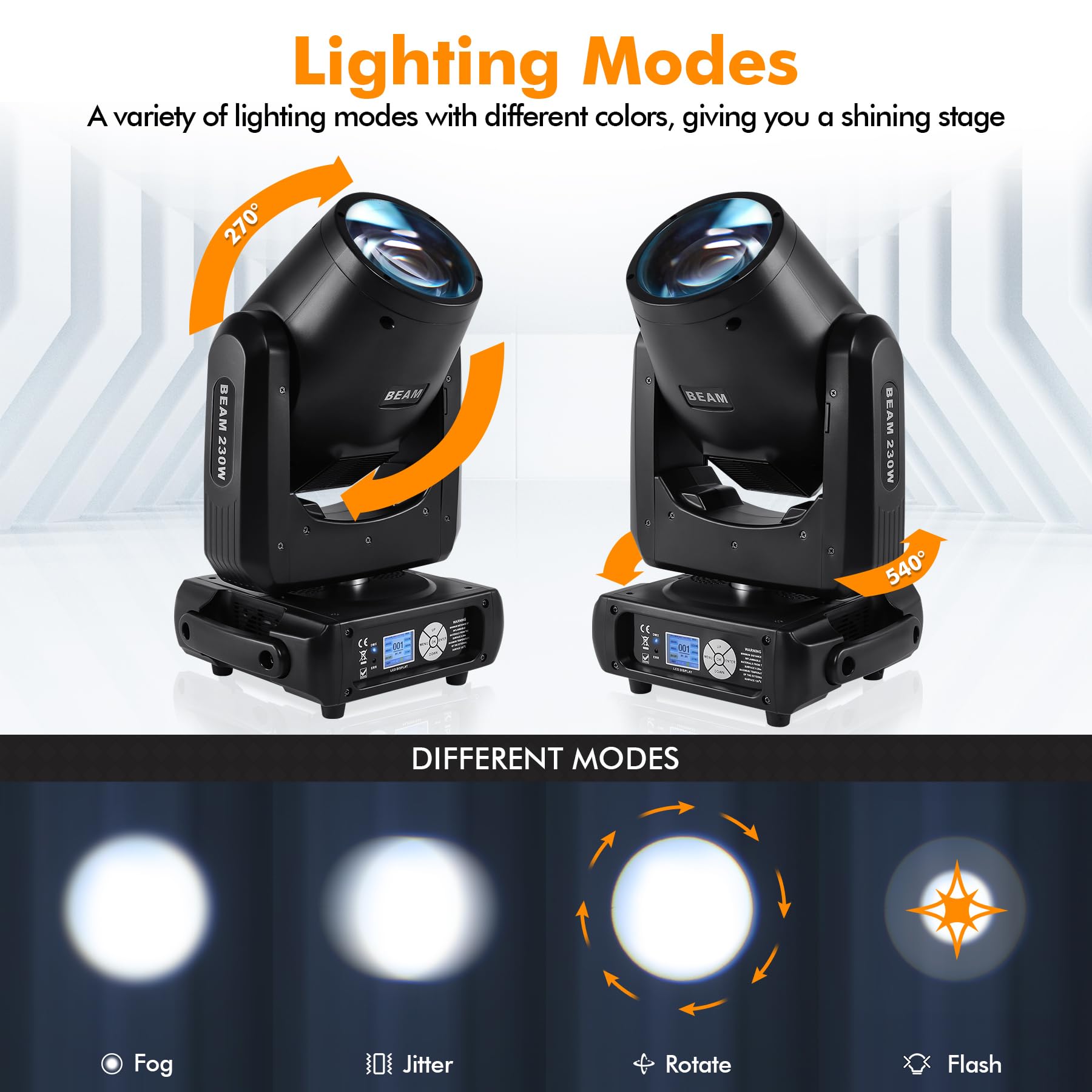 Ridgeyard 7R 230W Faretti Moving Head, DMX Teste Mobili LED Beam Luci da Palco, 8+16 Prismi 14 colori 14 gobos DJ illuminazione palcoscenico Per Discoteca feste matrimonio spettacoli live KTV - 4PCS