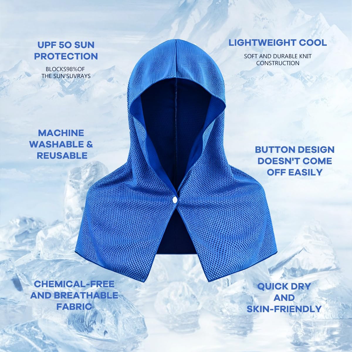(2PCS) Cooling Hoodie Towel, Cooling Cap Towel, Ice Sports Hat, Head Ice Pack, Cooler Heat Relief Cap for Neck and Face, Microfiber, Instant Cooling, White, for Sport, Gym, Camping