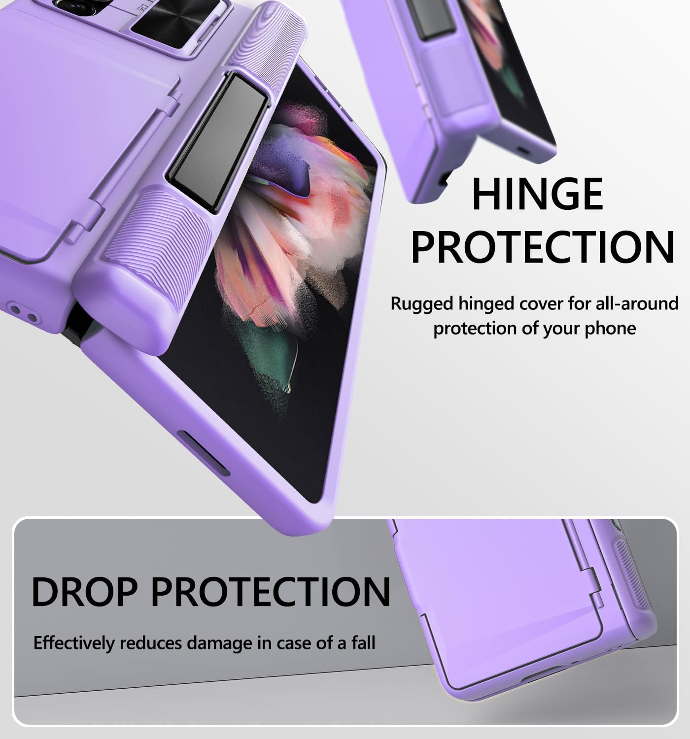 GBEE for Galaxy Z Fold 3 Case with Slide Camera Cover & Kickstand & Card Holder & Hinge Protection, Built-in Screen Protector, Full Body Shockproof Case for Samsung Z Fold 3 (Purple)