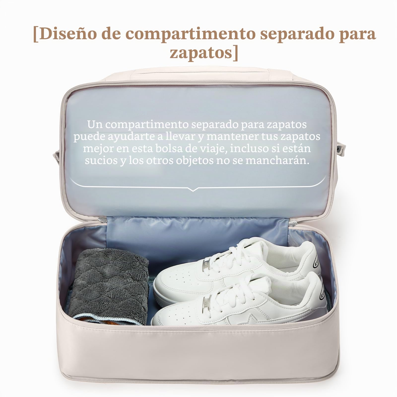 HPLQQ Bolsa de Viaje 40x30x20 Ryanair Equipaje de Mano de Fin de Semana de Deporte Mujer con Compartimento para Zapatos Bolsa Gimnasio Bolso Maternidad Hospital,A01-Marr贸n Beige