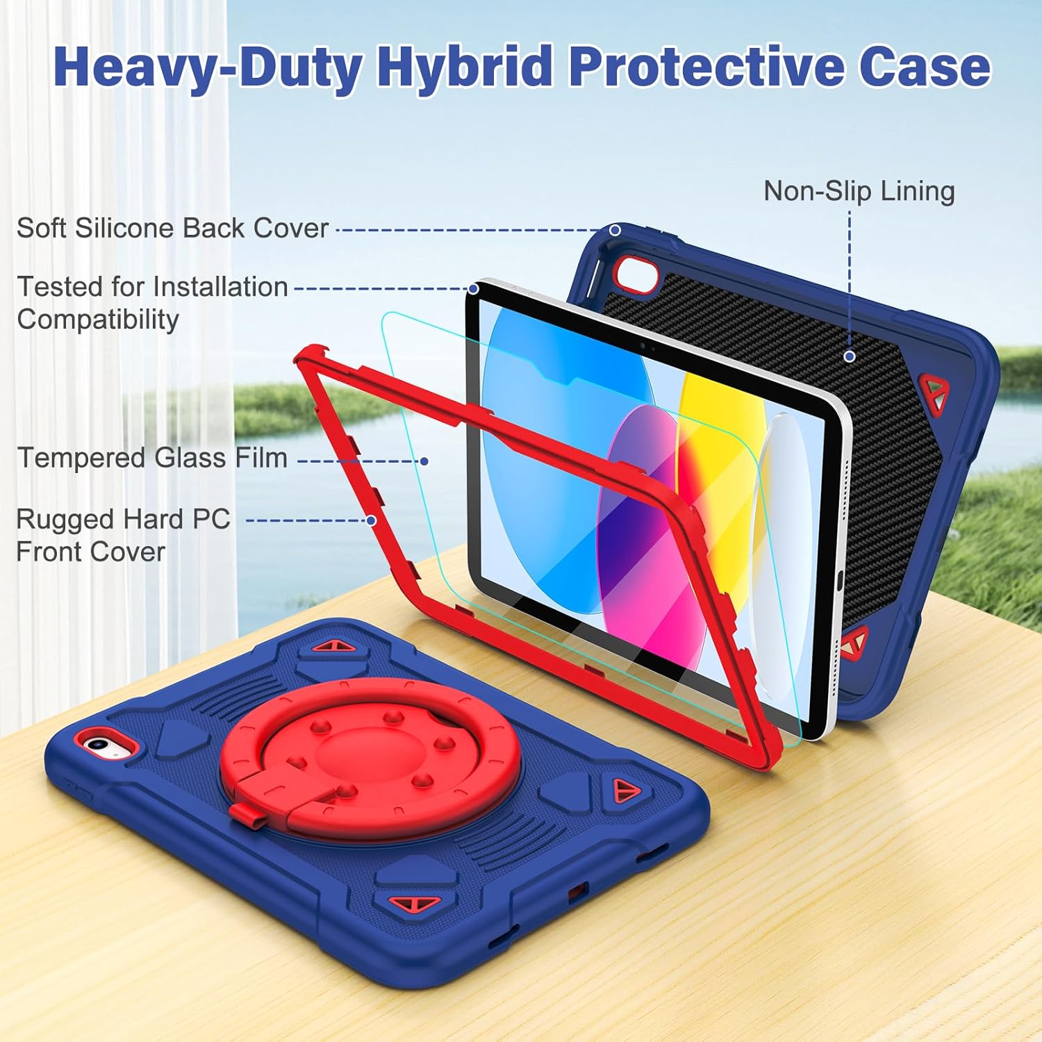 for iPad (A16) 11th Generation Case 11 Inch 2025, iPad 10th Generation case 10.9 Inch 2022, Shockproof Case with Screen Protector, 360° Rotating Stand Shoulder Strap Pencil Holder