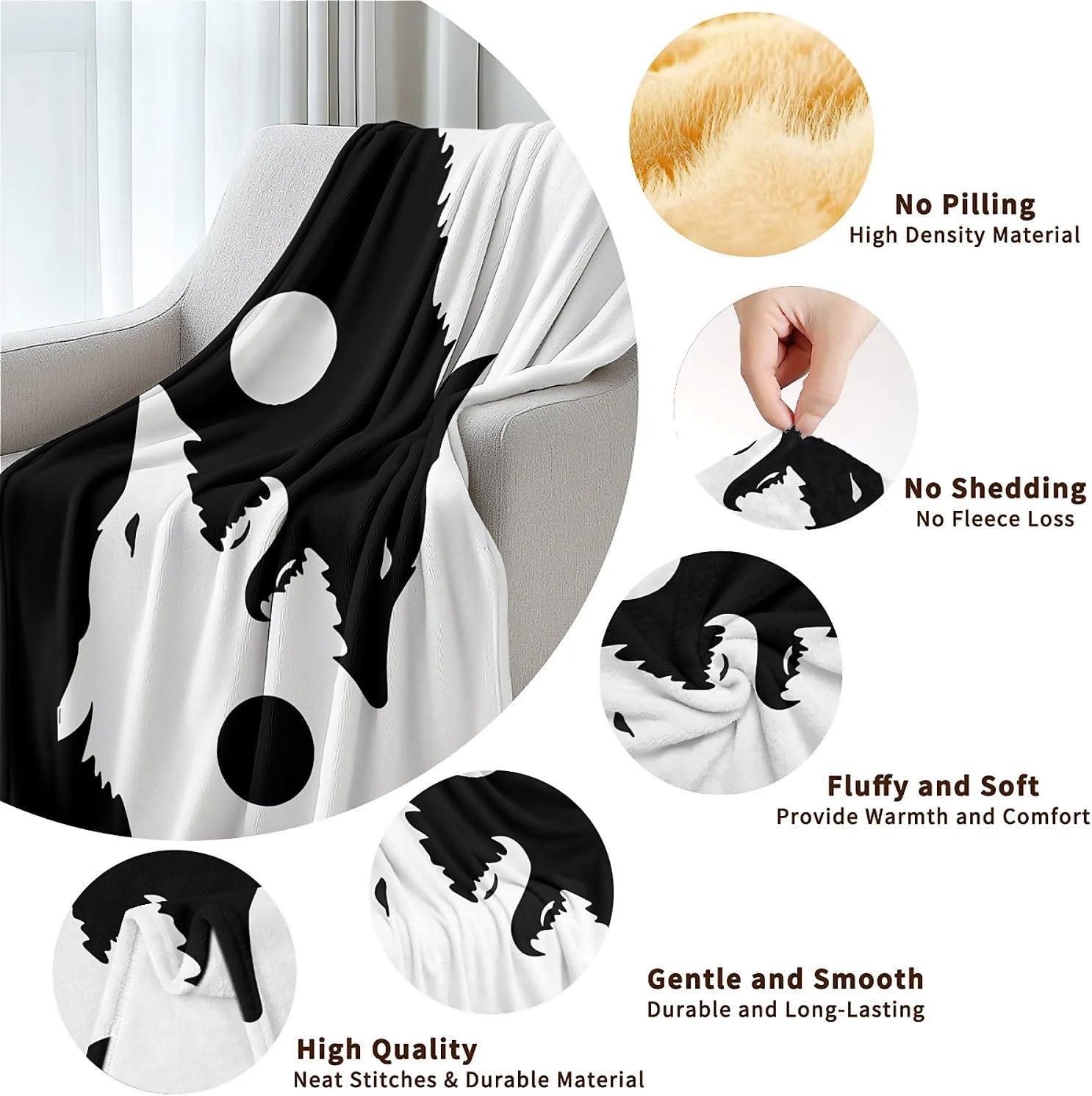 Yin Yang Wolf Fleece Throw Blanket 50 x 60 inches for Couch Sofa Bed,Super Soft Cozy Plush Microfiber Flannel Blanket Lightweight for Women, Men and Kids