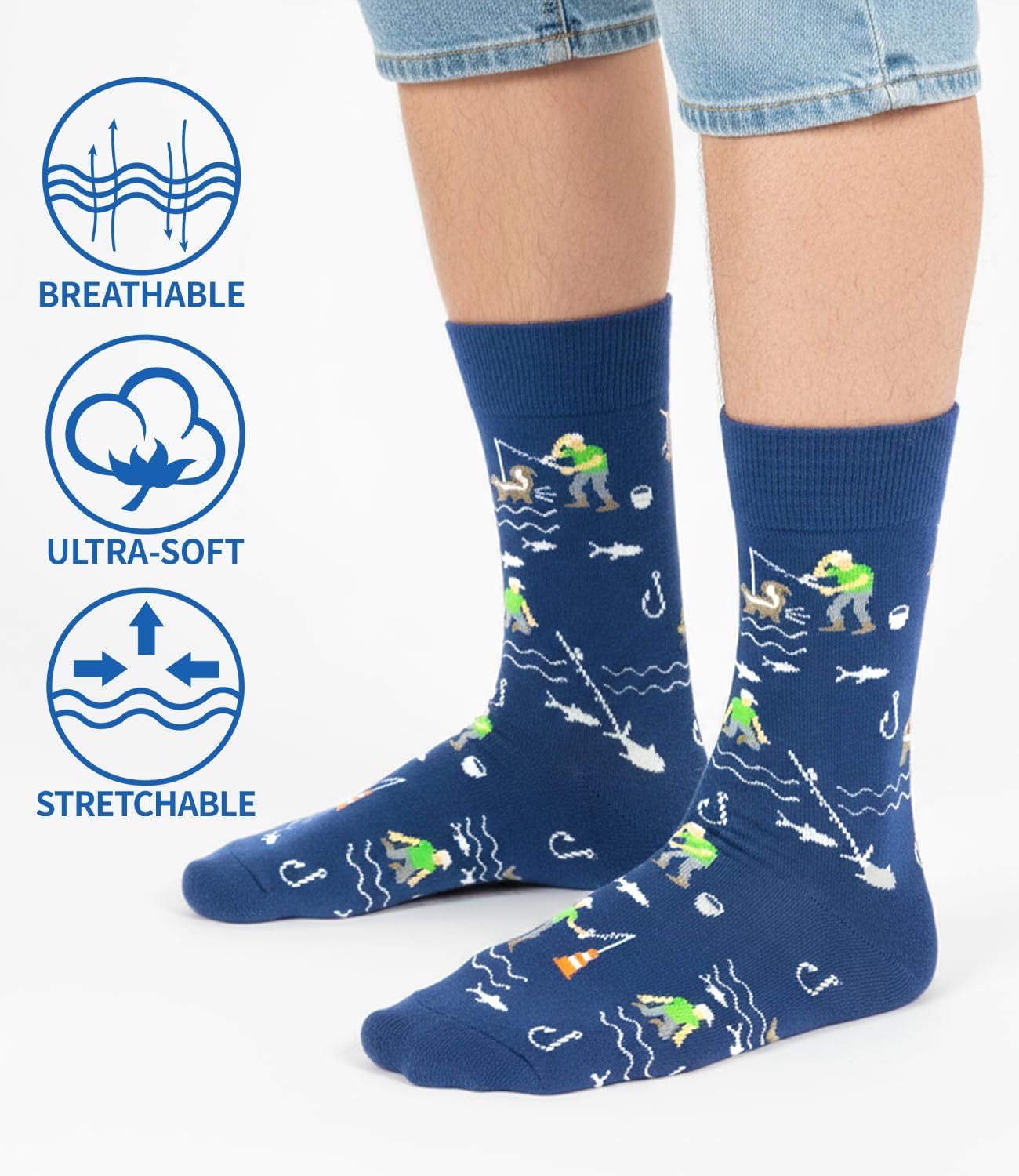 Funny Fishing Socks - Fisherman Gift - Novelty Socks for Men Size 8-12 - Image 5