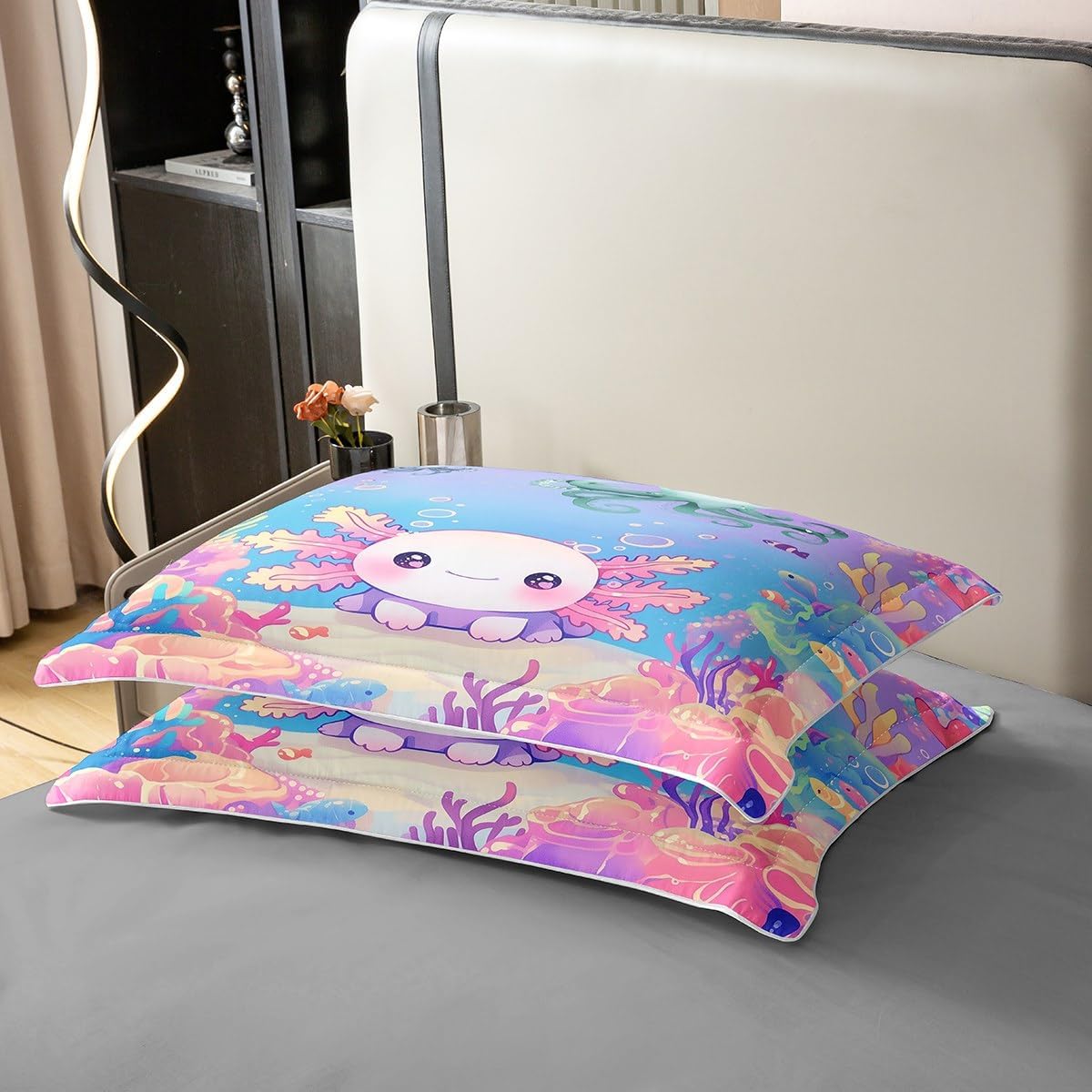 jejeloiu Kawaii Axolotl 100% Cotton Duvet Cover Set Twin Size for Kids Boys Girls Teens Ocean Sealife Axolotl Bedding Set Cartoon Salamander Comforter Cover Bedroom Decor Bedclothes
