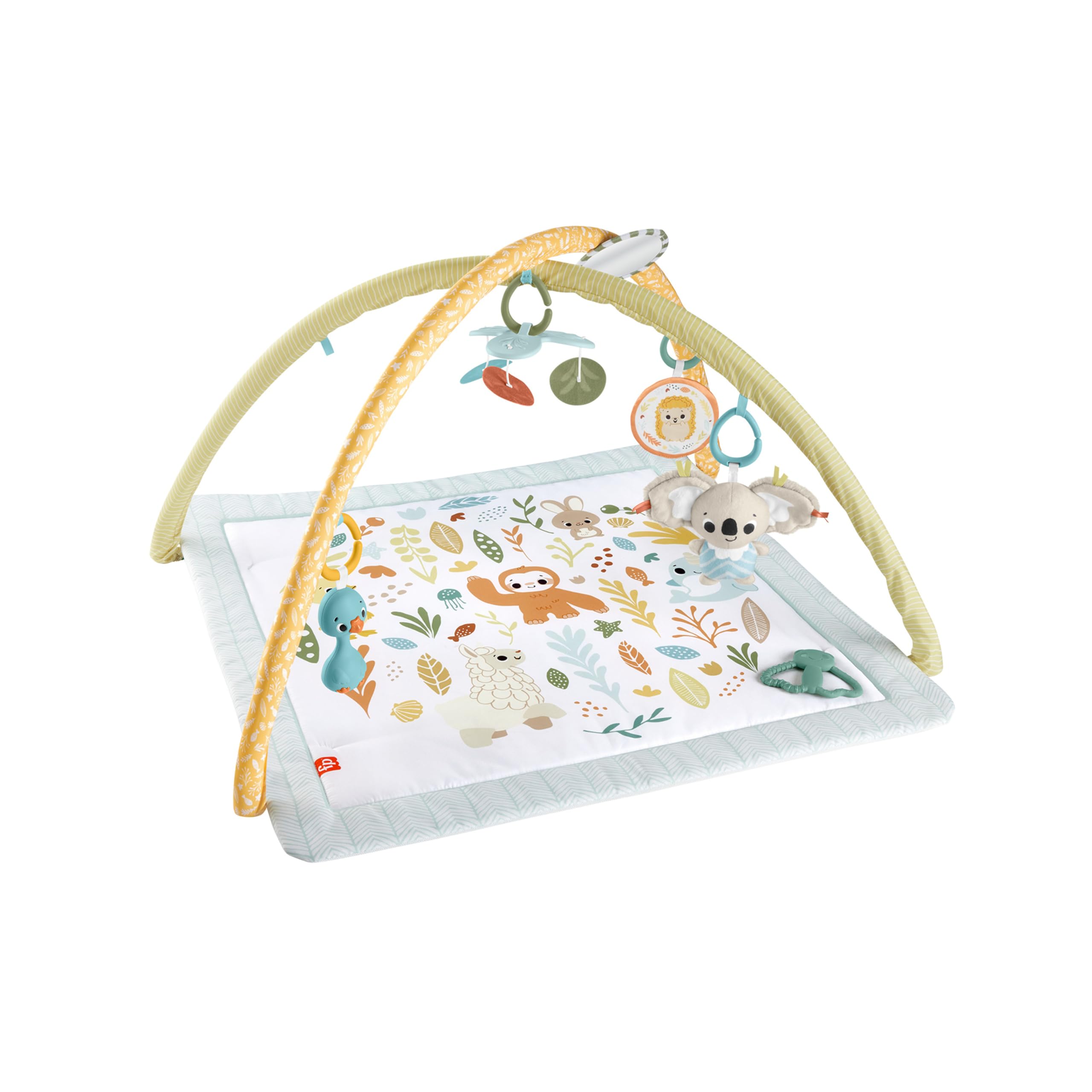 Fisher-Price Edukacyjna mata sensoryczna dla noworodków i niemowląt „Rozwój zmysłów”, karuzelka i aktywizujące zabawki sensoryczne, zabawa rozwojowa dla dzieci od narodzin, JMN74