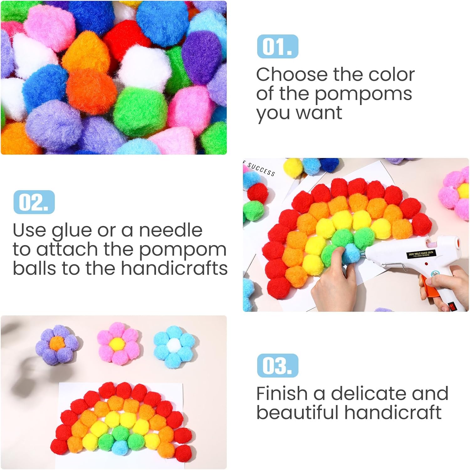 400 Pcs Multicolor Pom Poms for Crafts 1.5 Inch Fuzzy Craft Pompoms Balls for Family Classroom DIY Creative Christmas Decorations