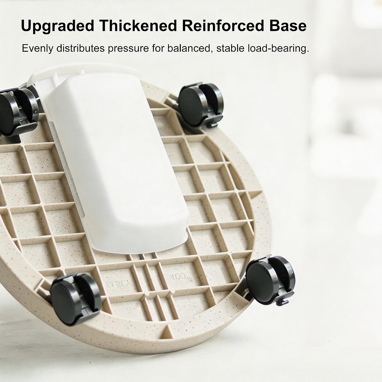 11 Inch Round Plant Caddy 4 Pack, Flower Pot Rolling Tray with Lockable Wheels & Drawer Drainage Reservoir, Heavy Duty Garden Plant Stand, Light Beige