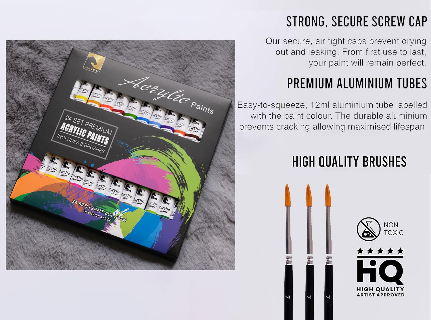 STORE 2508 Willows Acrylic Paint Set 24 Tubes with Brushes & Palette 2