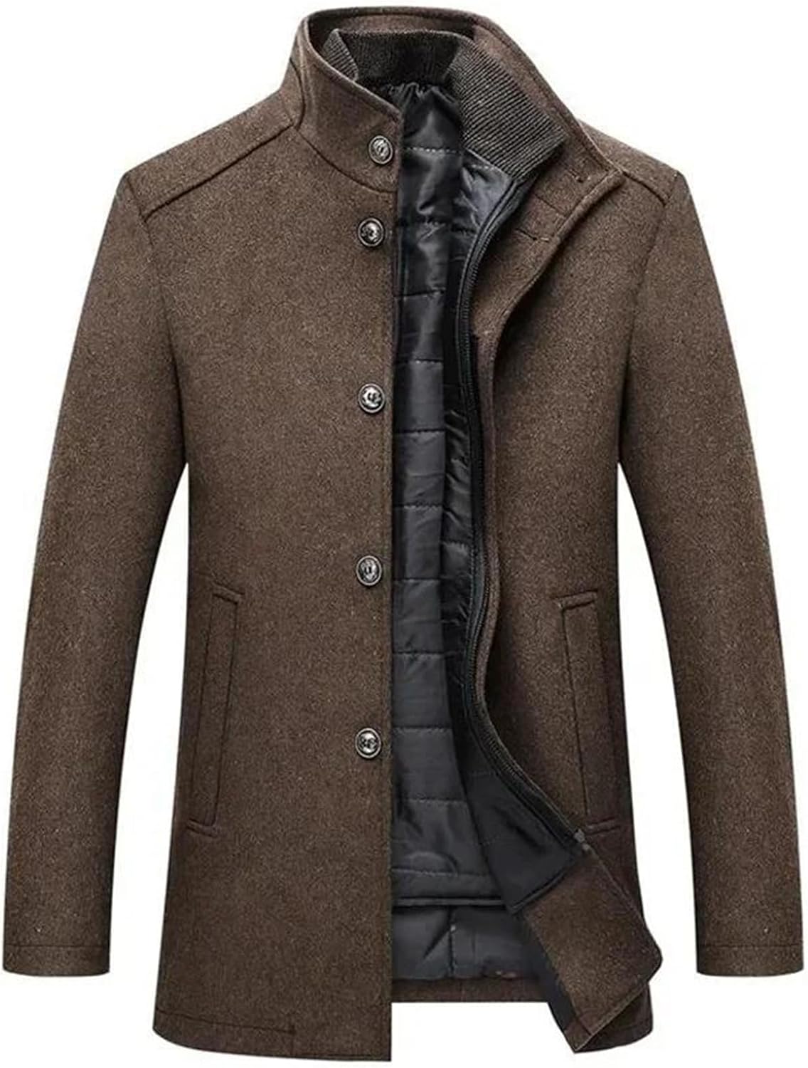 Men Winter Windbreaker Long Thick Wool Jackets Stand Collar Single Breasted With Vest Woolen Coats