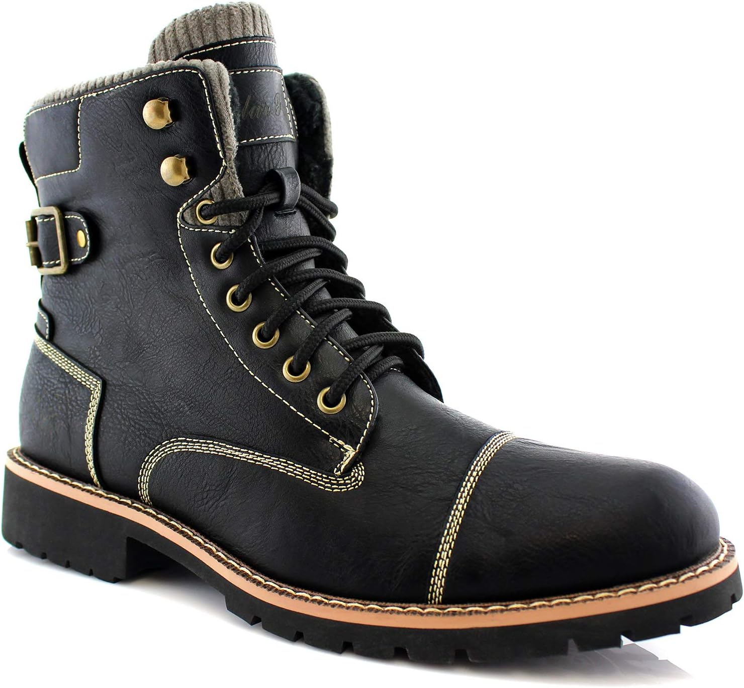 Mens Vegan Leather Winter Boots, with Faux Fur Lined Option