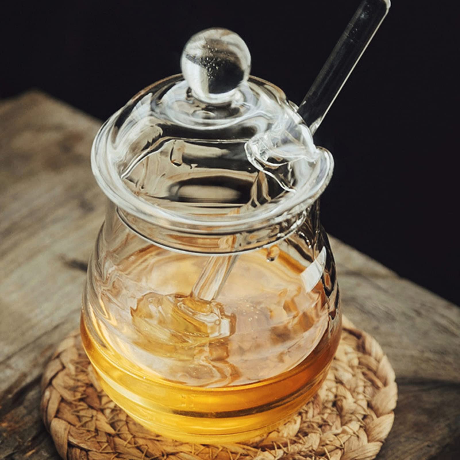 Culinavog Honigglas 240ml Mit Löffel - Kristallklar, Mit Holzdeckel