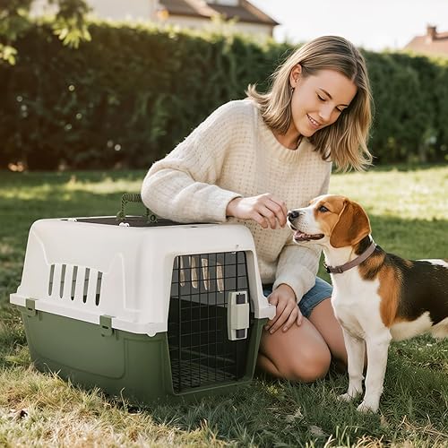 Miniatura 4 de Magshion Transportador de plástico para mascotas, perrera de 22 pulgadas de cara dura de 2 puertas con carga superior para perros pequeños y gatos,