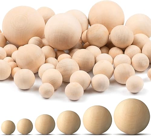 kuosbiu 100 bolas de madera sin acabar, diseño en 6 tamaños, bolas de madera redondas sin terminar para proyectos de manualidades, joyería, arte