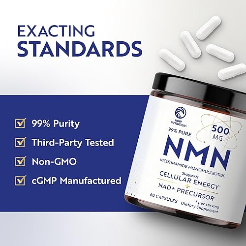 Vista 6 de Suplemento NMN de 500 mg 99% puro Precursor de NAD+ para energía celular, longevidad, reparación y apoyo al envejecimiento saludable Probado por