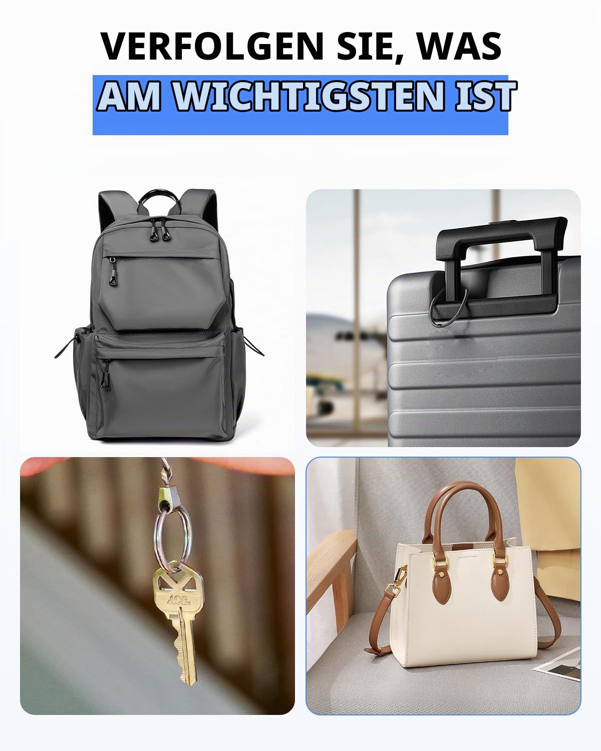TIMU 4er Pack Dual-System GPS Tracker Android & iOS, Schlüsselfinder kompatibel mit Google Find Hub und Apple Find My, Air Tracker Smart Tag für Schlüssel/Gepäck/Koffer/Taschen (4 Schwarz)