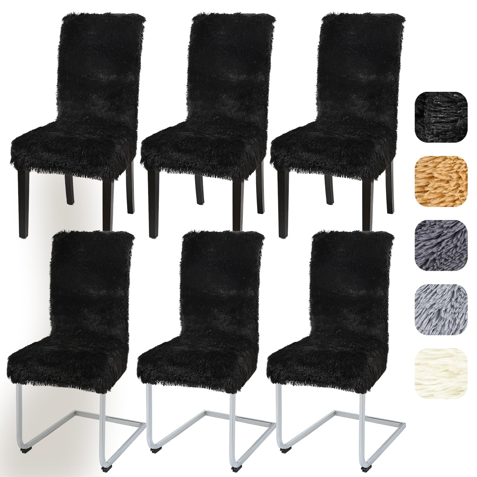 Alishomtll Stretch Stuhlhussen Hochflor Hussen Schwingstuhl 6er Set Schwarz