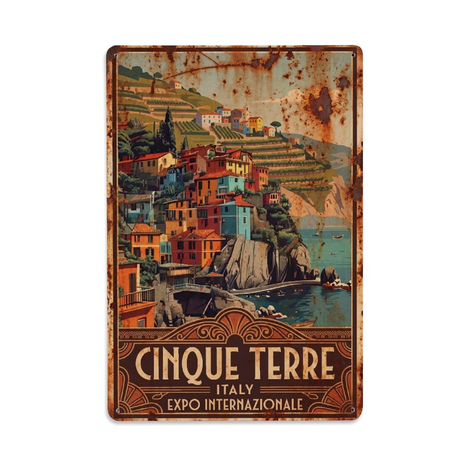 Huiyhb 8X12inch(20X30cm) Vintage Travel Cinque Terre Italy Hillside Metal Tin Sign