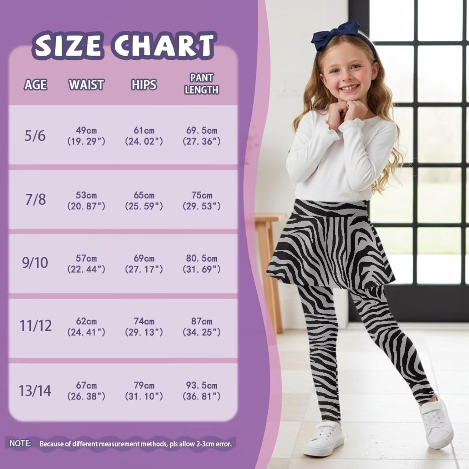 Girls Pants with Skirt High Waisted Girls Athletic Leggings Kids Leggings Lightweight Sports Pants Size 5-14