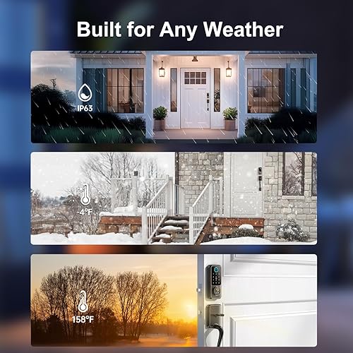 Miniatura 8 de Hornbill Juego de cerradura inteligente con teclado, cerrojo de entrada sin llave con asa, cerradura de puerta digital para puerta delantera, bronce