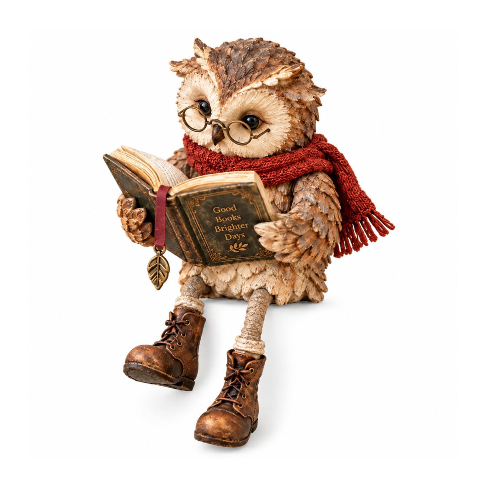 Reading Owl Figurine, Whimsical Shelf Sitter Decor for Book Lovers，1PC