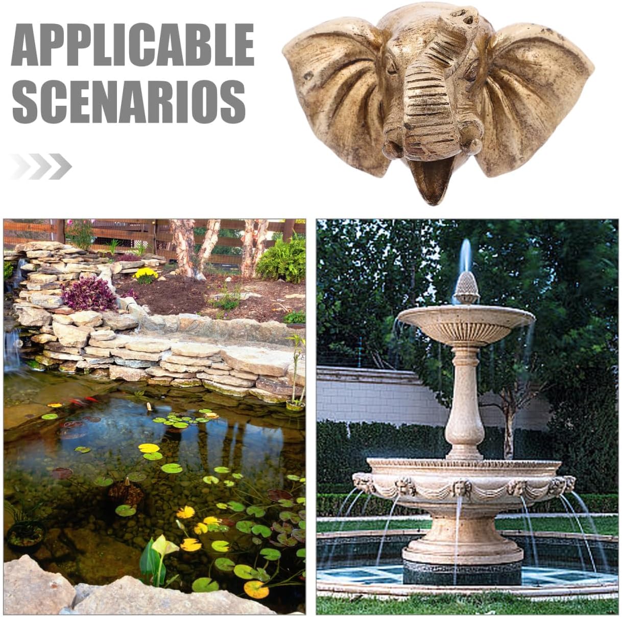 Alipis Elephant Head Wall Fountain Nozzle Outdoor Garden Water Fountain Spout Decorative Pool Sprayer Adjustable Wall-Mounted Pond Feature