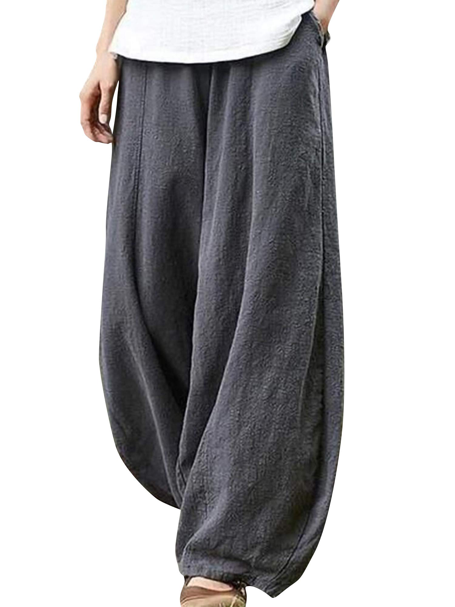 AbtelWomen Casual Cotton Linen Pants Summer Loose Baggy Harem Long Trousers Plus Size Wide Leg Pant