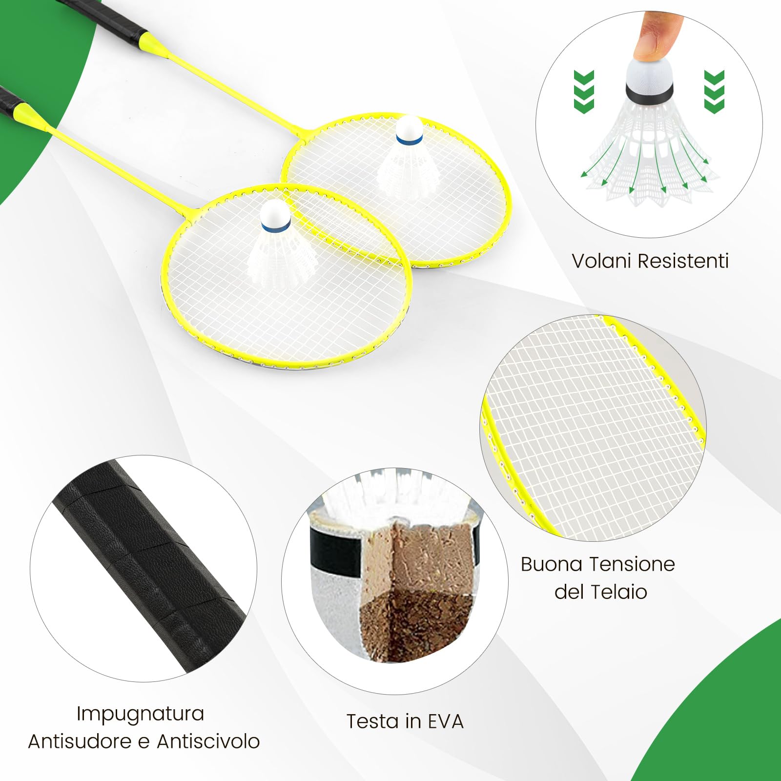 COSTWAY Set di Badminton con Rete, Racchette, 2 Volani e Scatola di Conservazione, Set di Badminton Portatile per 2 Giocatori da Esterno per Bambini, Ragazzi e Adulti