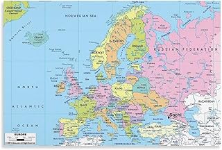 KEIUNDJK Political Map of Europe Poster Style-1 16x24inch(40x60cm)