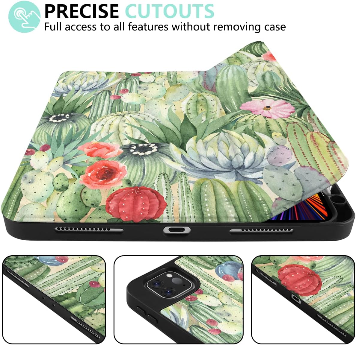 TWOLSKOO Case for iPad Pro 11 (2nd, 3rd & 4th Gen) 2020/2021/2022 - Slim Protective Case - Built-in Pencil Holder - Trifold Stand & Auto Wake/Sleep, Soft Shockproof Back Cover - Cactus