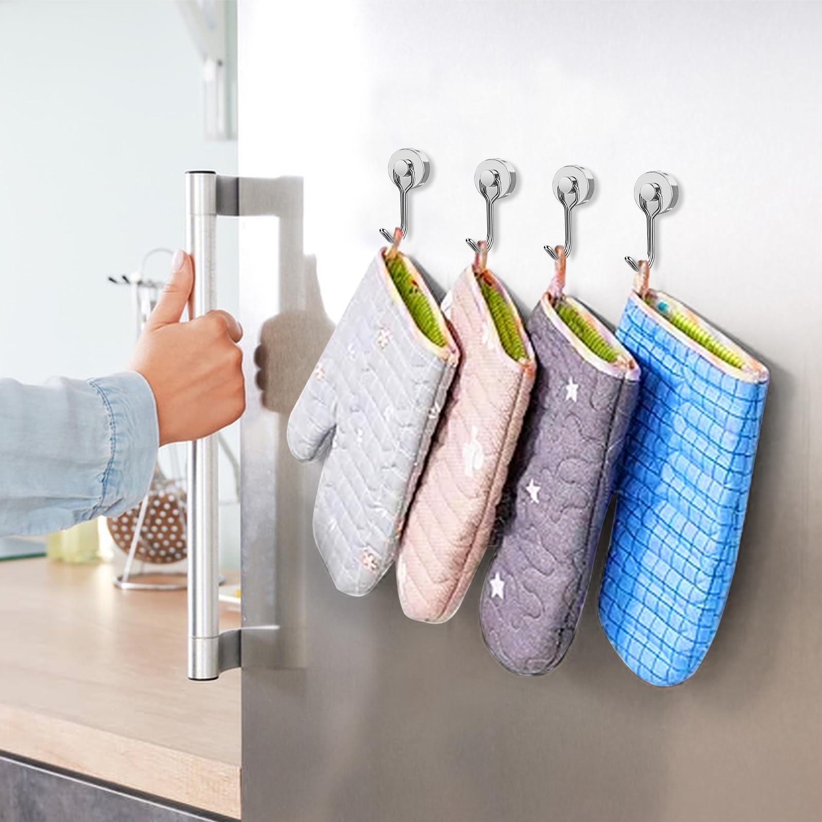 8 Pezzi Ganci Magnetici, 15KG/33LBS Magnete Con Ganci, Neodimio Calamite Gancio Magnetico per Frigorifero, Ruotabile Potenti Neodimio Calamite Ganci per Cucina, Magazzino, Esterno