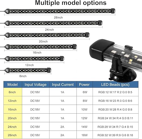 Miniatura 6 de Luz sumergible para acuario, luz de tanque de peces de 8 pulgadas con 36 cuentas LED IP68, impermeable, brillo ajustable, lámpara LED RGB con modo
