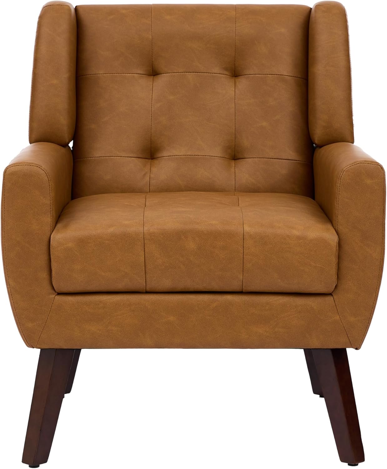 UIXE Faux Leather Accent Chair, Modern Upholstered Club Arm Chair for Living Room, Comfy Armchair Single Sofa Seat with Solid Wooden Legs (Brown)