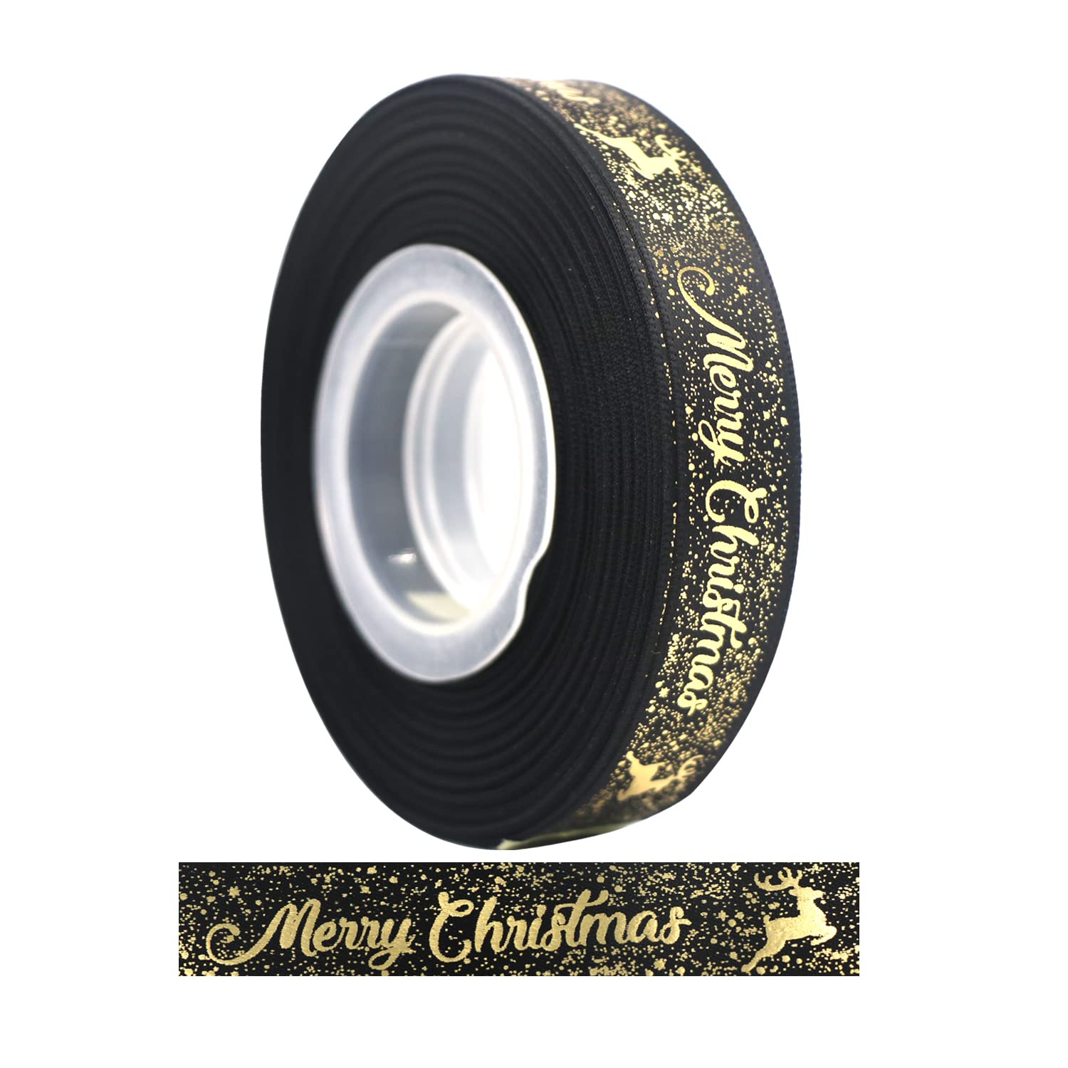 LOOGI Merry Christmas Ribbon 25 Yards, 5/8" Double Faced Satin Ribbon Wide Glitter Black Grosgrain Ribbon for Gift Wrapping Crafts Wreaths