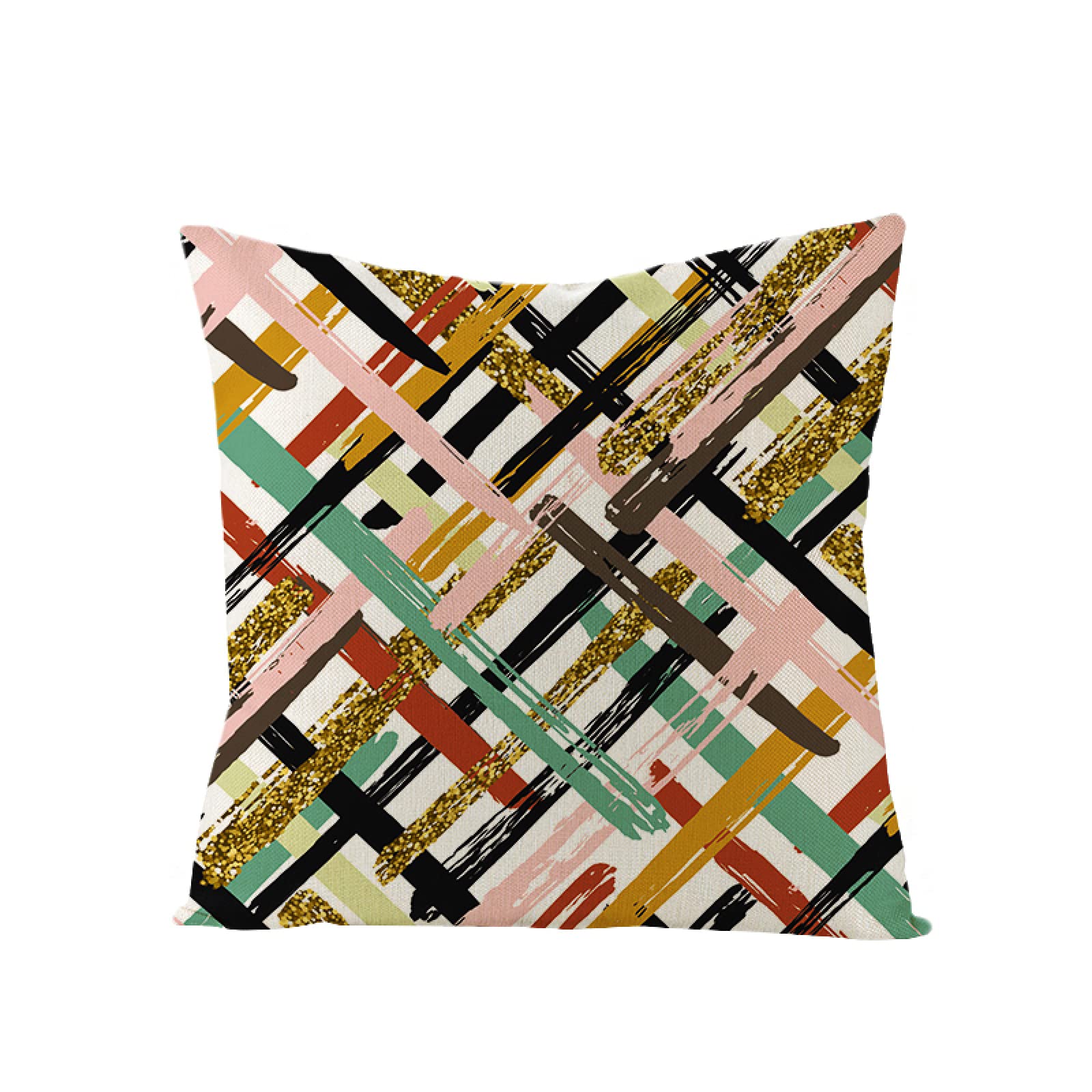 4 Federe Cuscino 60x60 Cm In Cotone Lino - Motivi Londra - Con Cerniera Invisibile