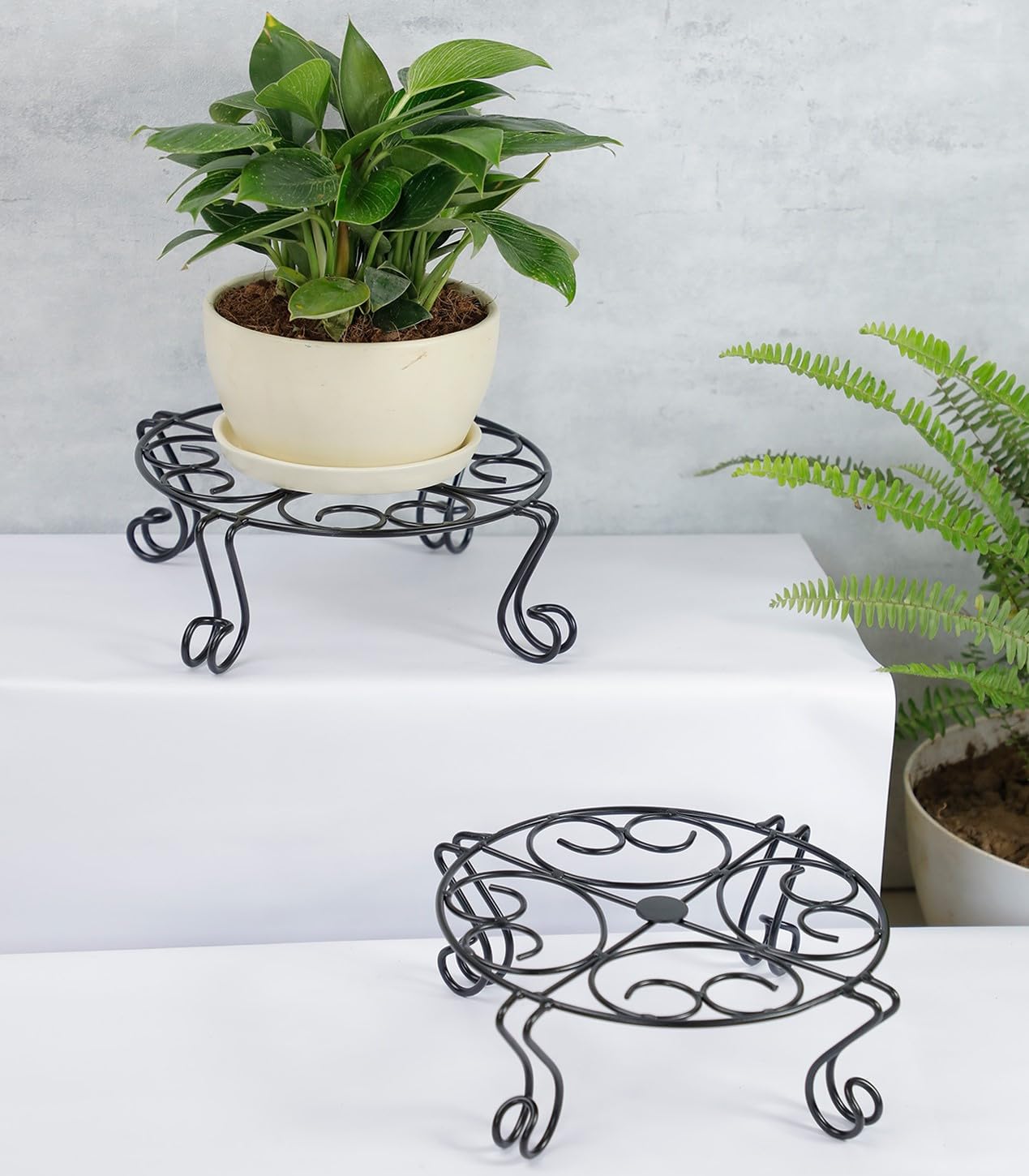 Nurturing Green® Pack of 2 Black Metal Plant stand for Balcony Floor